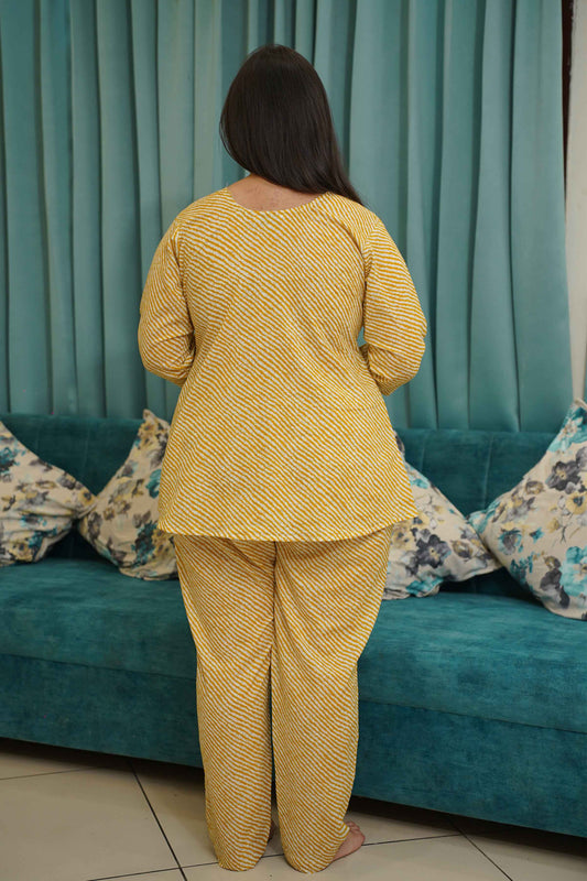 Yellow Lehriya Cotton Night Suit