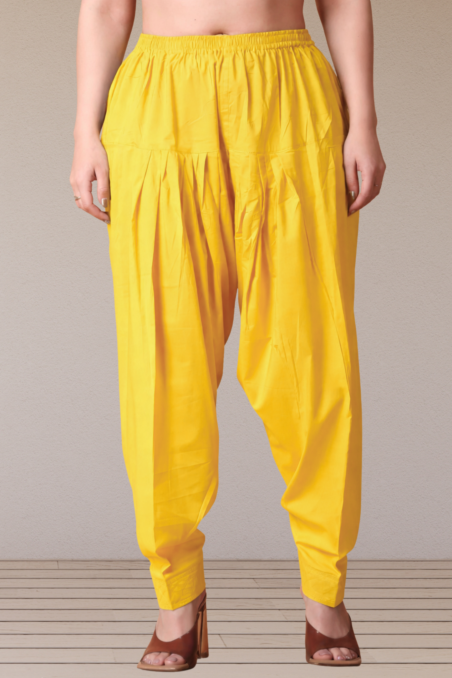 Yellow Pleated Cotton Salwar