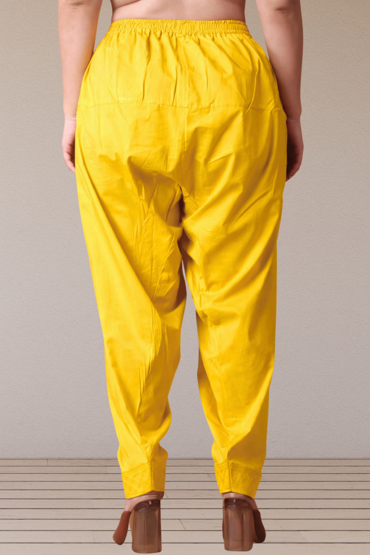 Yellow Pleated Cotton Salwar