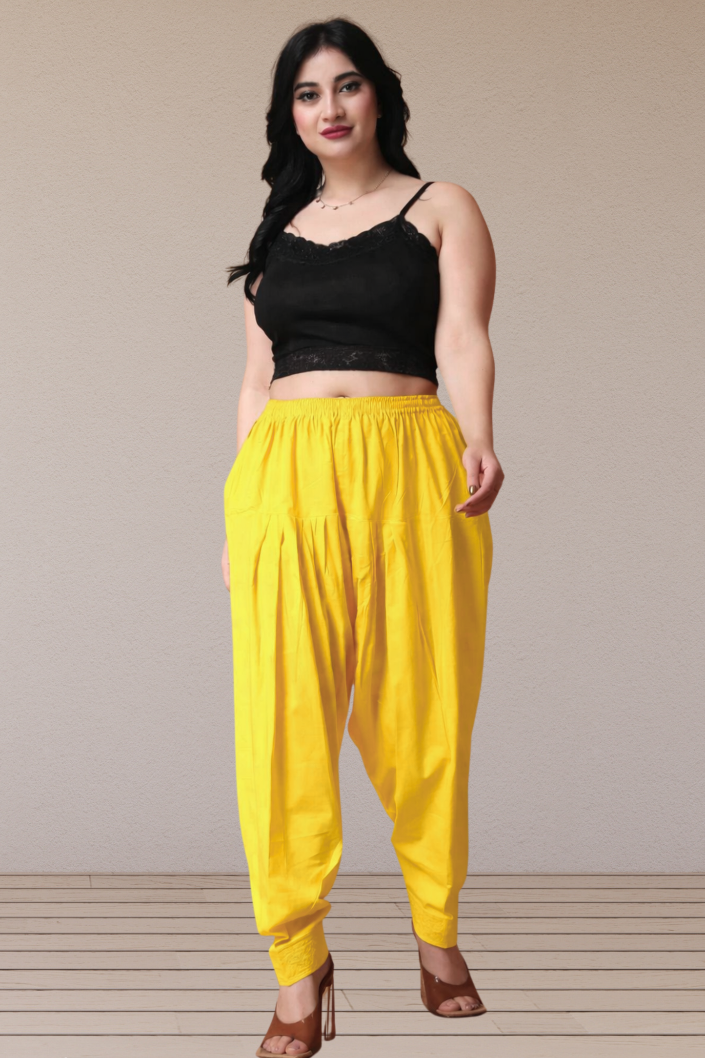 Yellow Pleated Cotton Salwar
