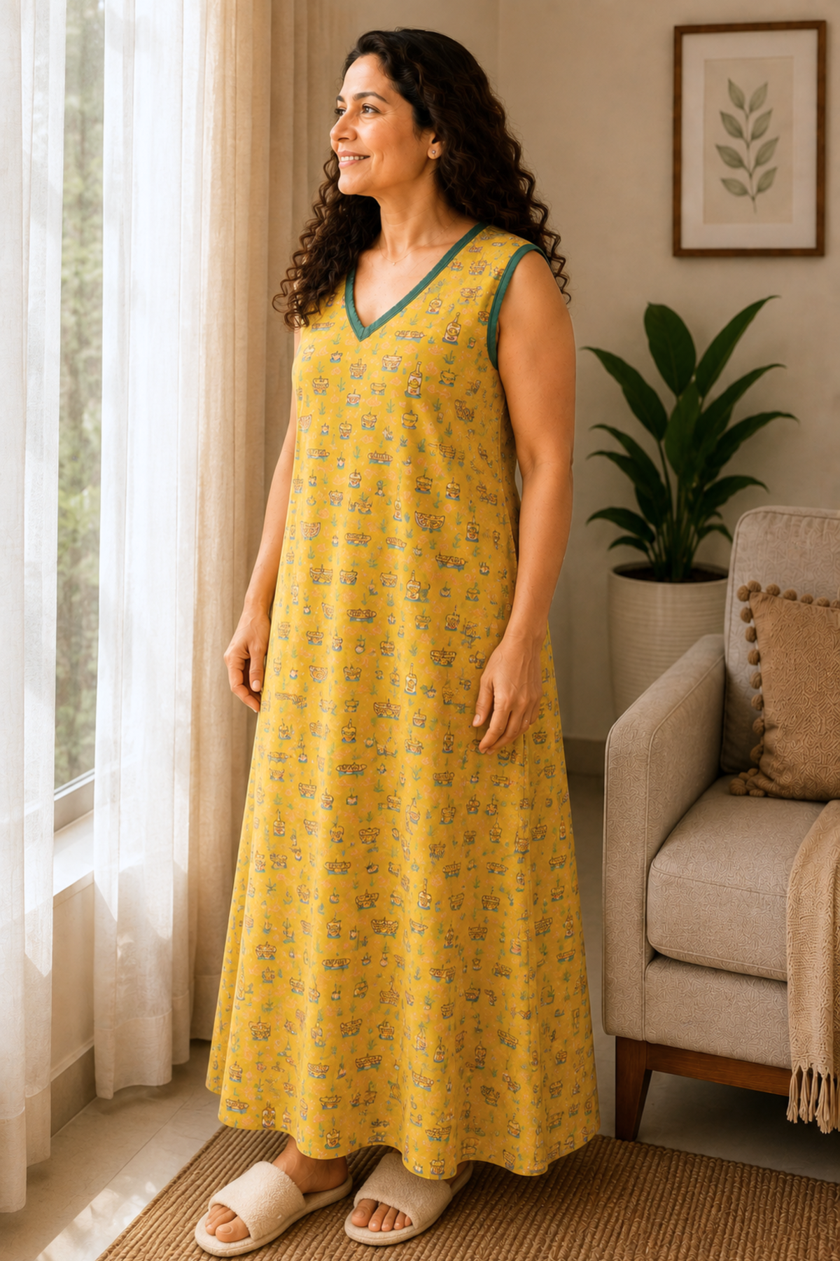Sunny Yellow Rayon Night Gown