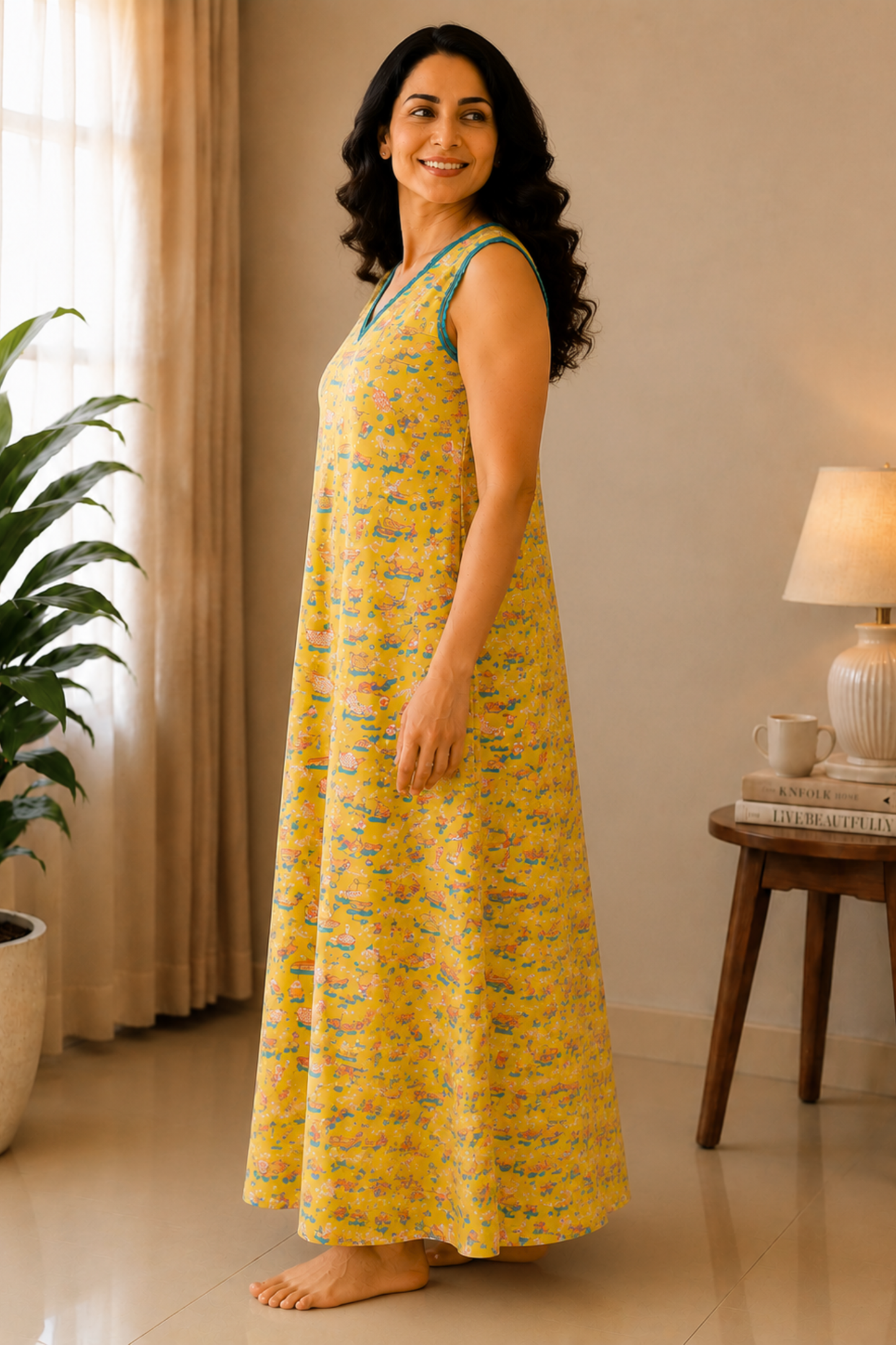 Sunny Yellow Rayon Night Gown