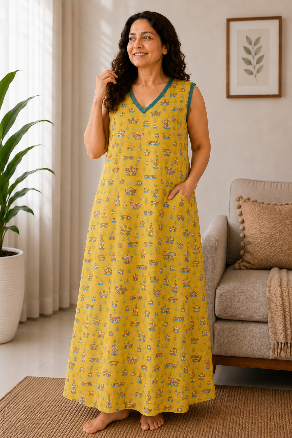 Sunny Yellow Rayon Night Gown