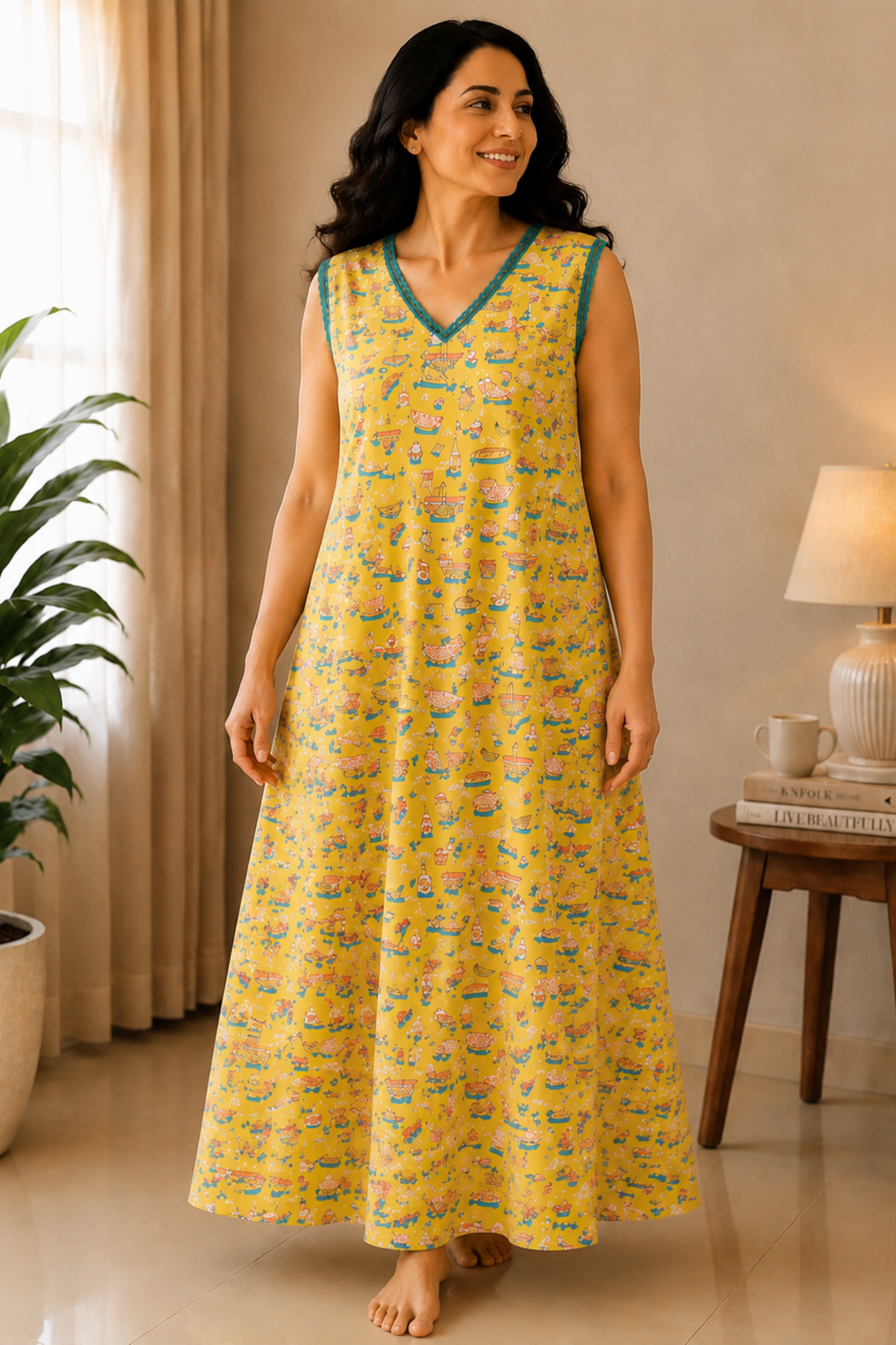 Sunny Yellow Rayon Night Gown