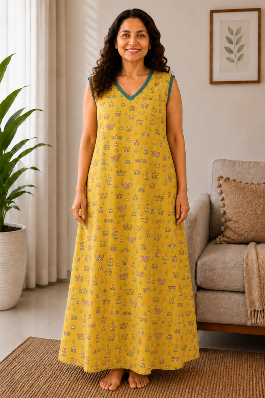 Sunny Yellow Rayon Night Gown