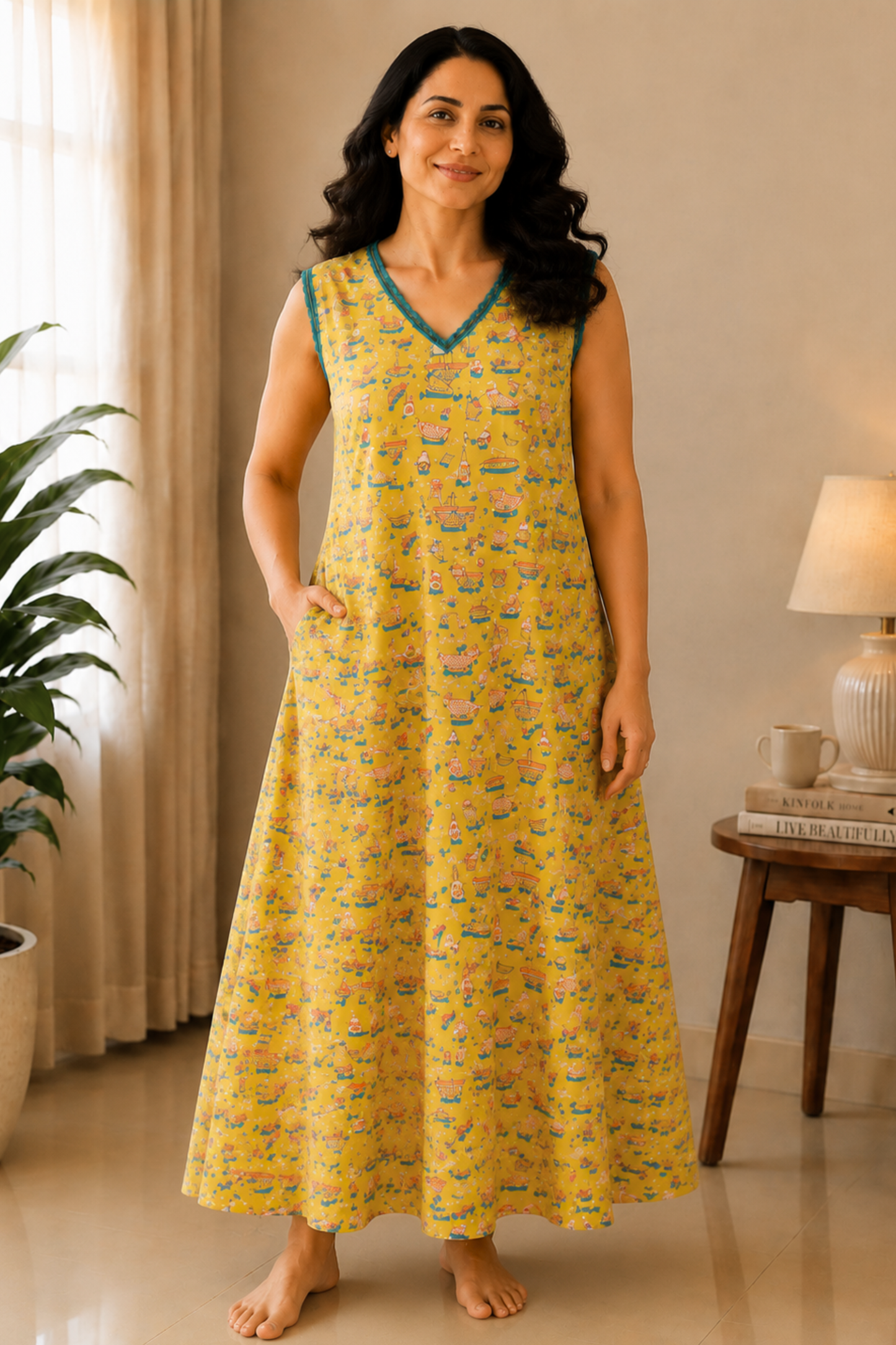Sunny Yellow Rayon Night Gown