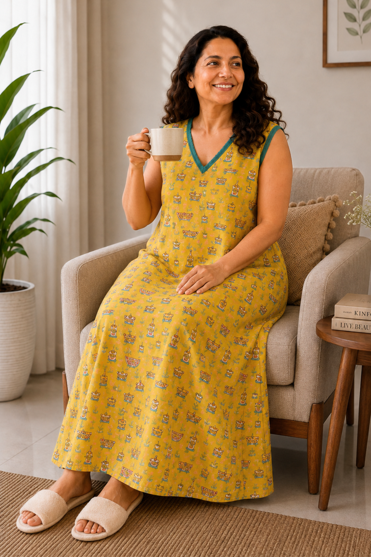 Sunny Yellow Rayon Night Gown