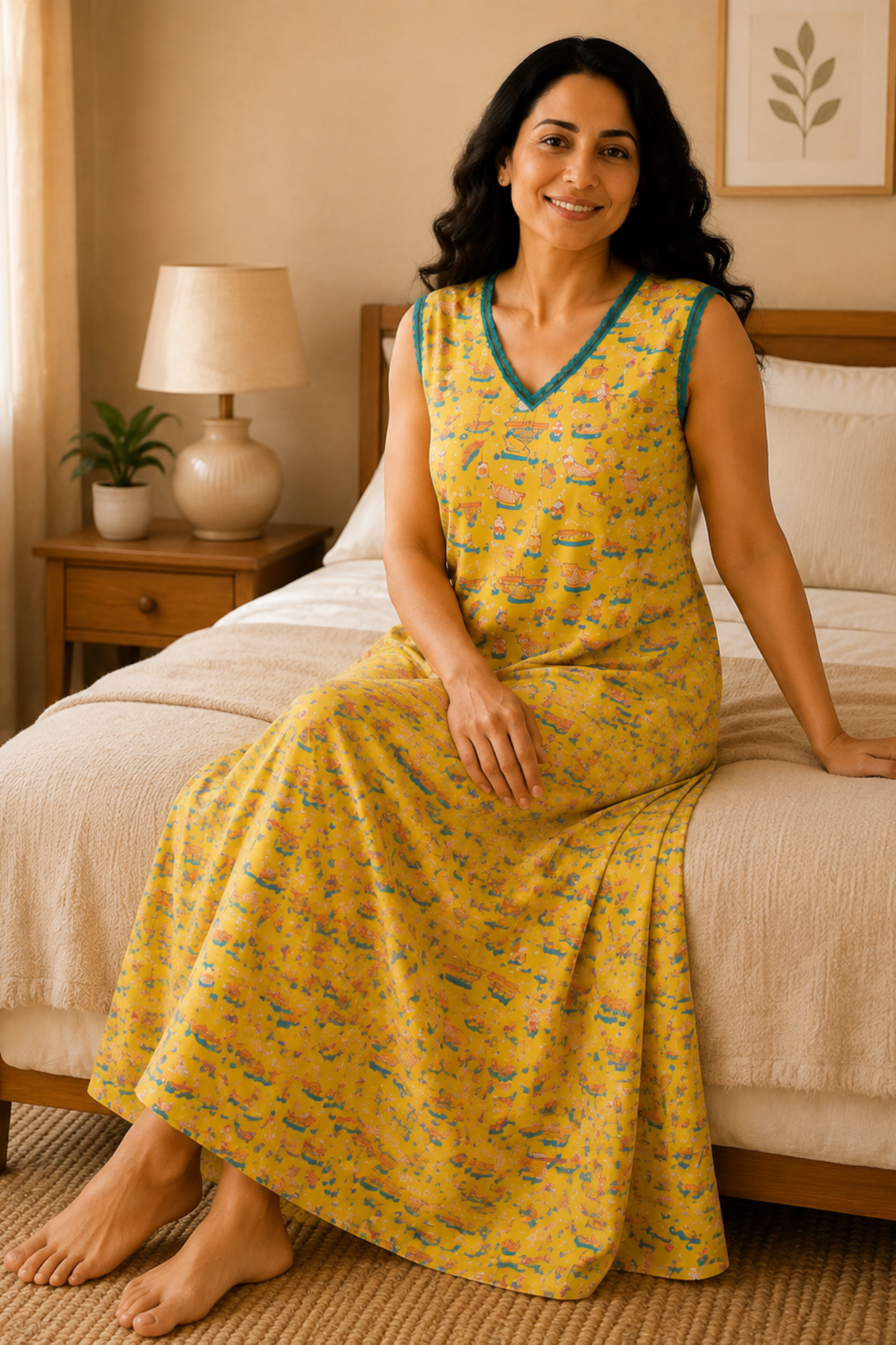 Sunny Yellow Rayon Night Gown