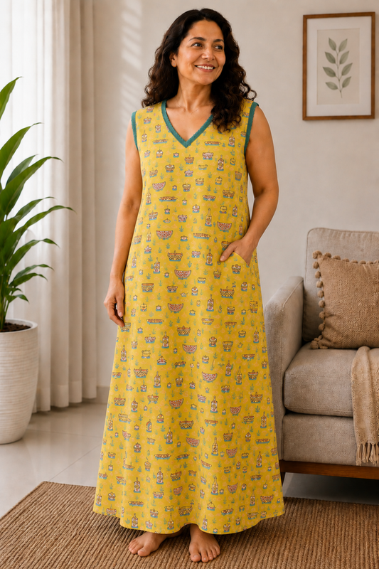 Sunny Yellow Rayon Night Gown