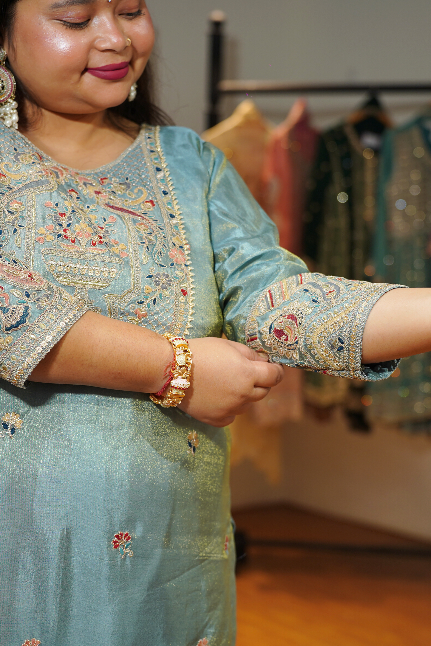 Zareenah Tissue Shimmer Suit With Zari Embroidery