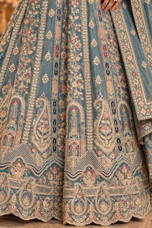 Zehnaya Blue Tissue Zari Embroidered Dress