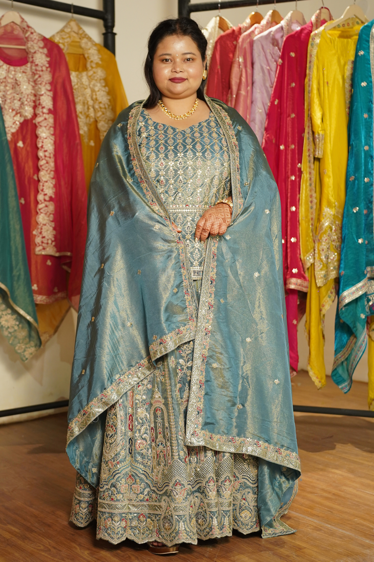 Zehnaya Blue Tissue Zari Embroidered Lehenga Choli