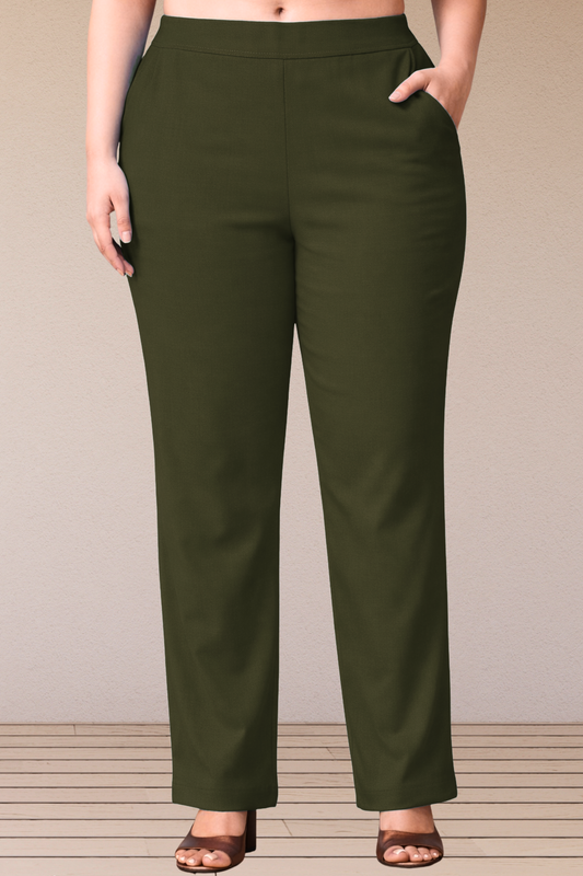 Mehandi Lycra Slub Pants