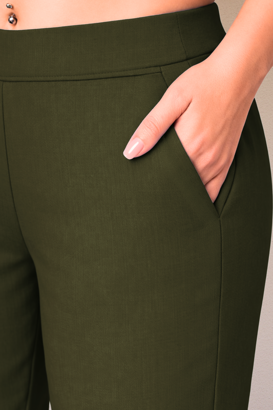 Mehandi Lycra Slub Pants