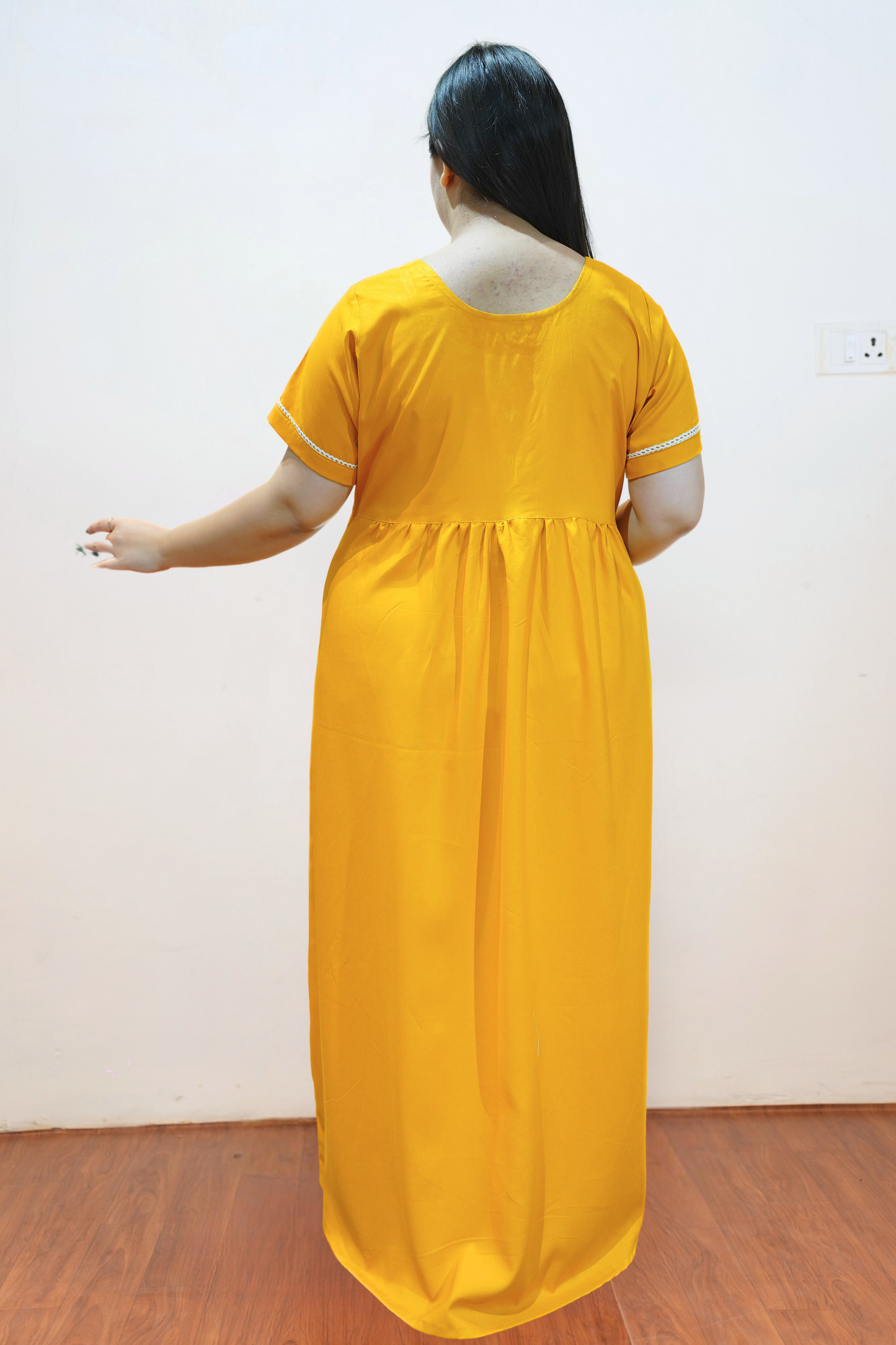 Solid Mustard Rayon Night Gown
