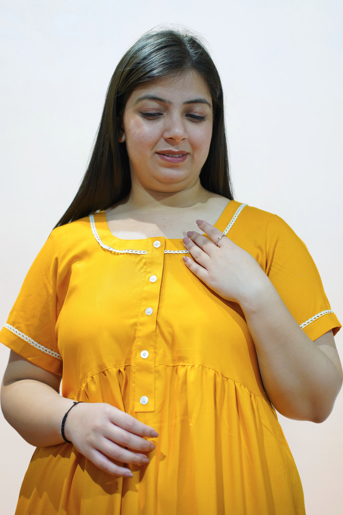 Solid Mustard Rayon Night Gown