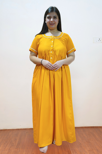 Solid Mustard Rayon Night Gown