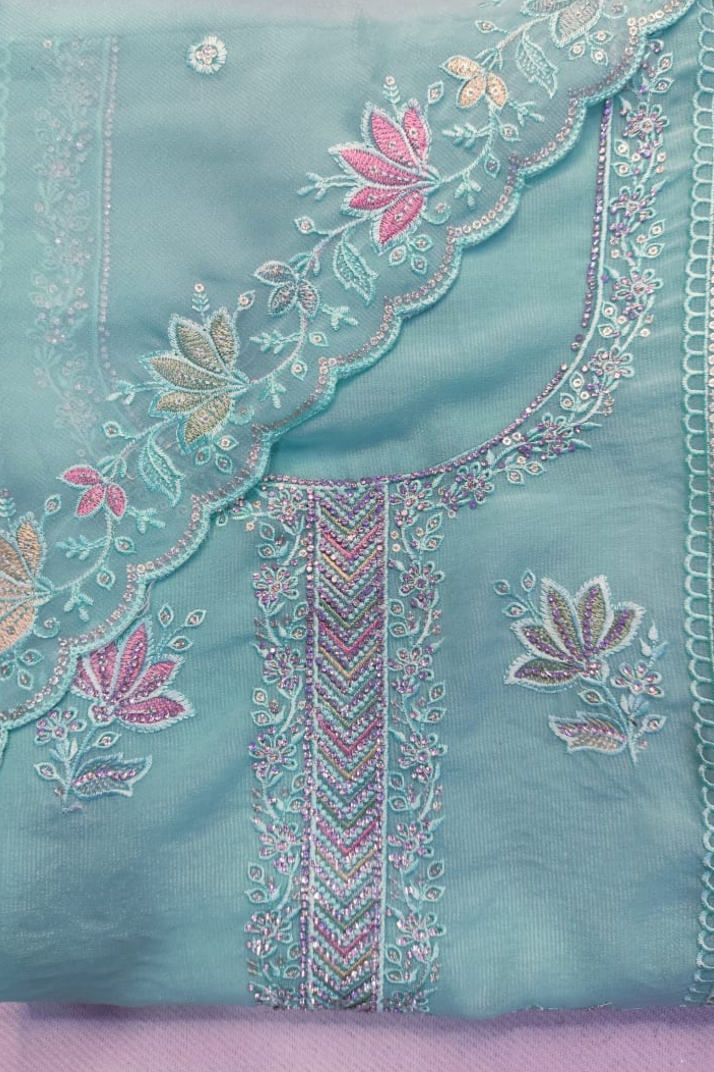 Firozi Georgette Suit with Stone Work