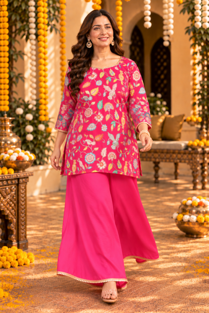 Zehra Magenta Silk Co-ord Set With Placement Mork