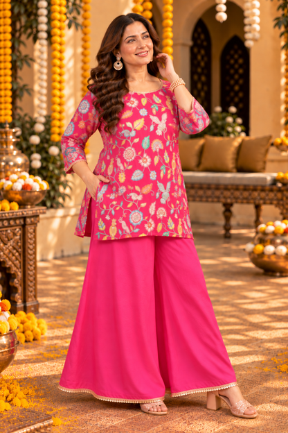 Zehra Magenta Silk Co-ord Set With Placement Mork