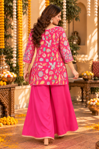 Zehra Magenta Silk Co-ord Set With Placement Mork