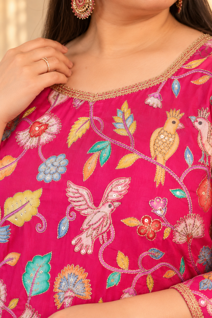 Zehra Magenta Silk Co-ord Set With Placement Mork