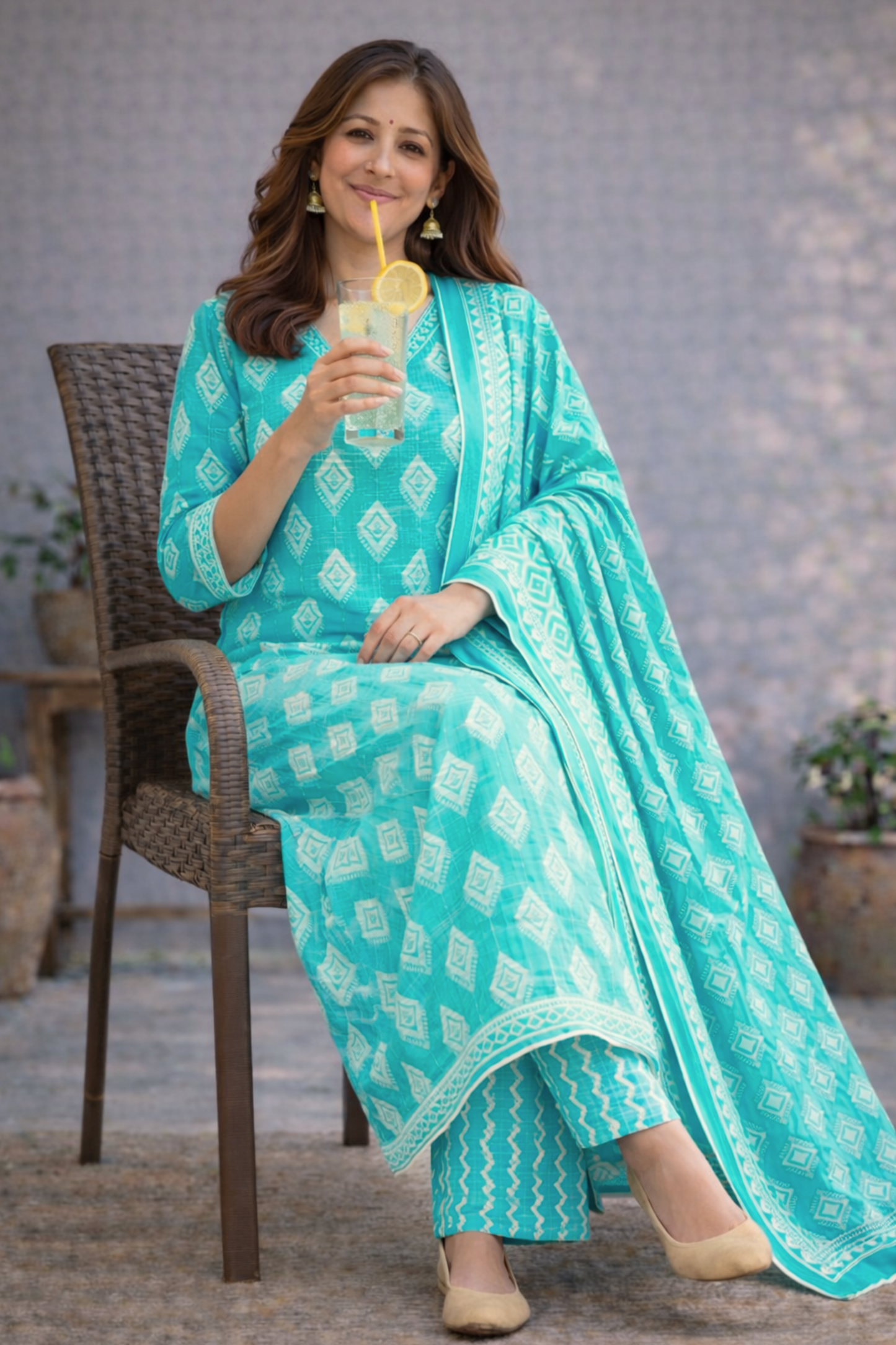 Azure Garden Kalidar Cotton Suit