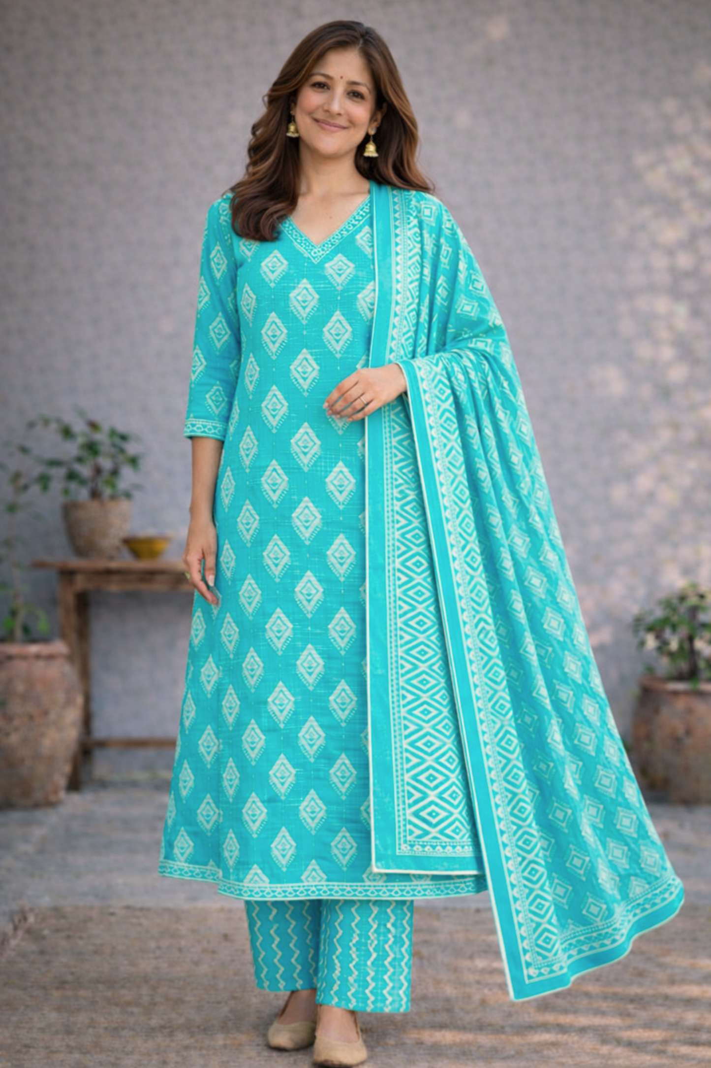 Azure Garden Kalidar Cotton Suit