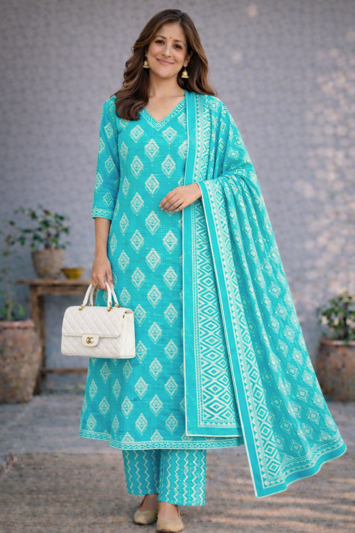 Azure Garden Kalidar Cotton Suit