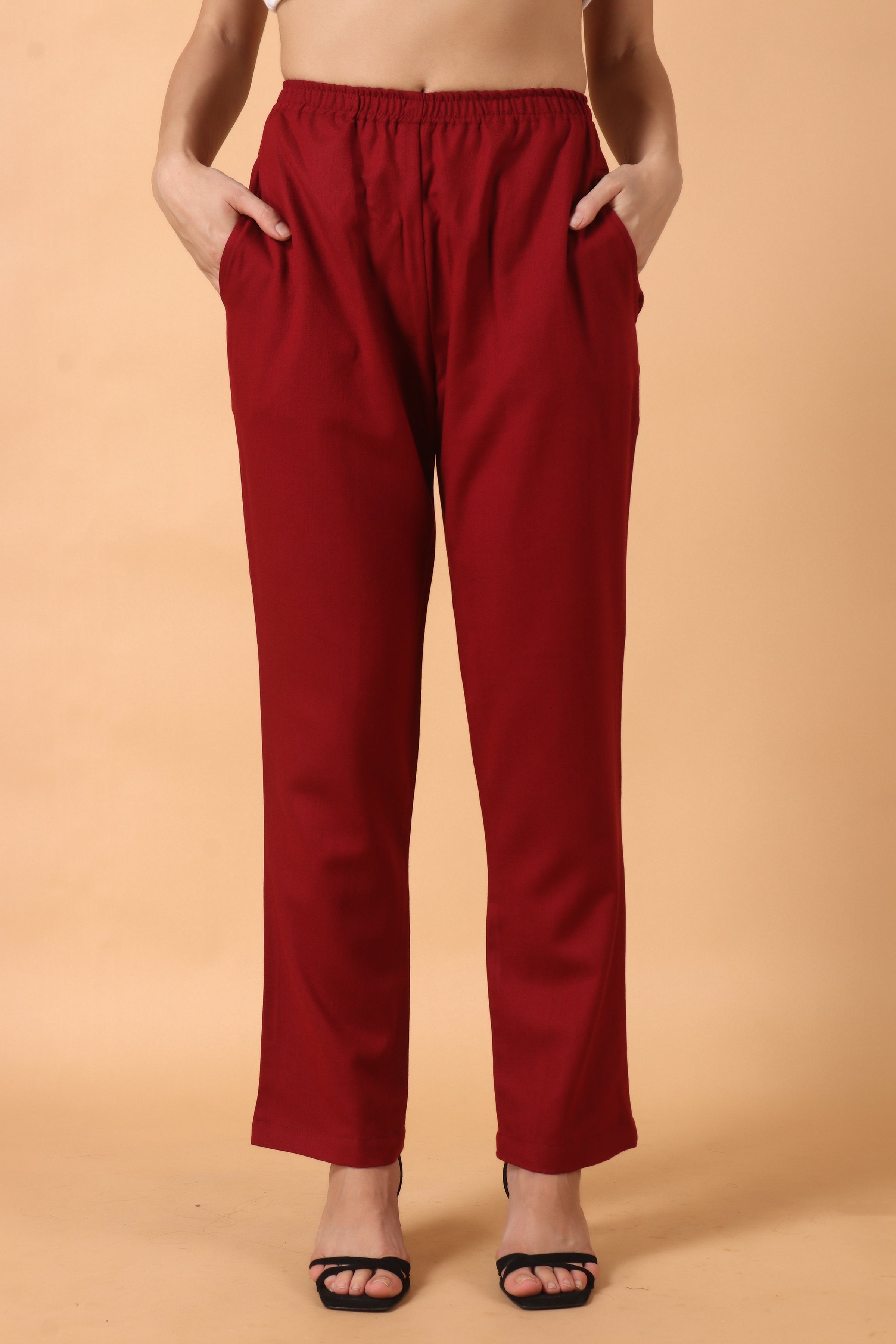 Women Stylish Maroon Woolen Trousers/Pants