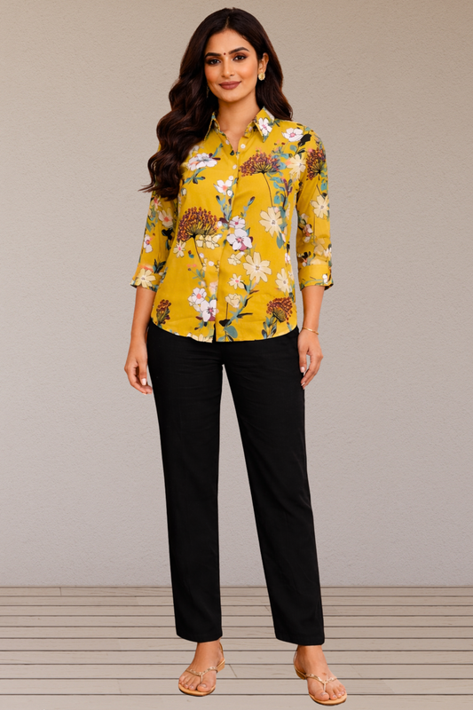 Yellow Bloom Polyester Shirt