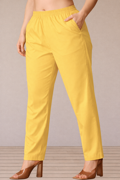 Yellow Cotton Kurti Pant