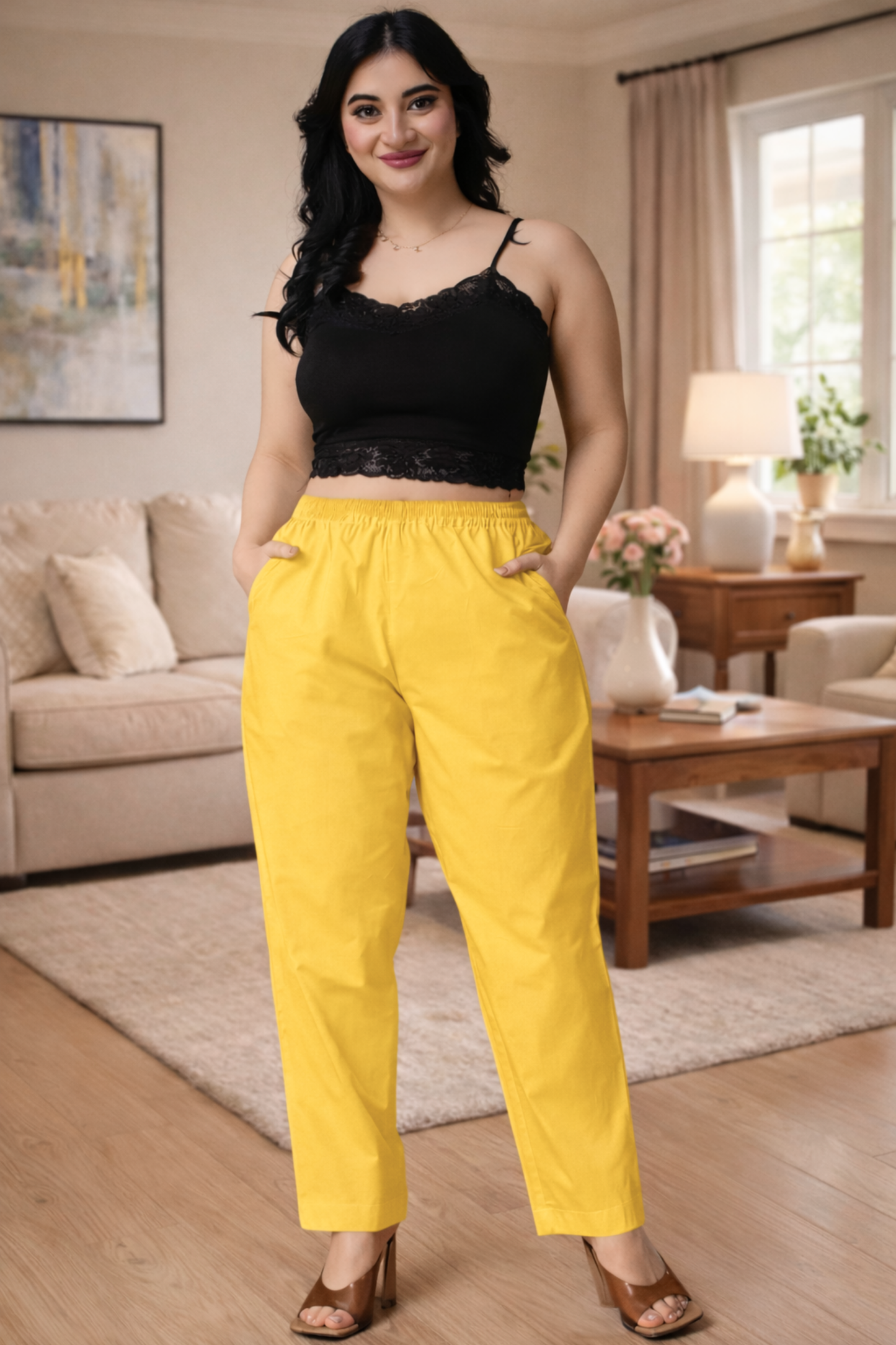 Yellow Cotton Kurti Pant