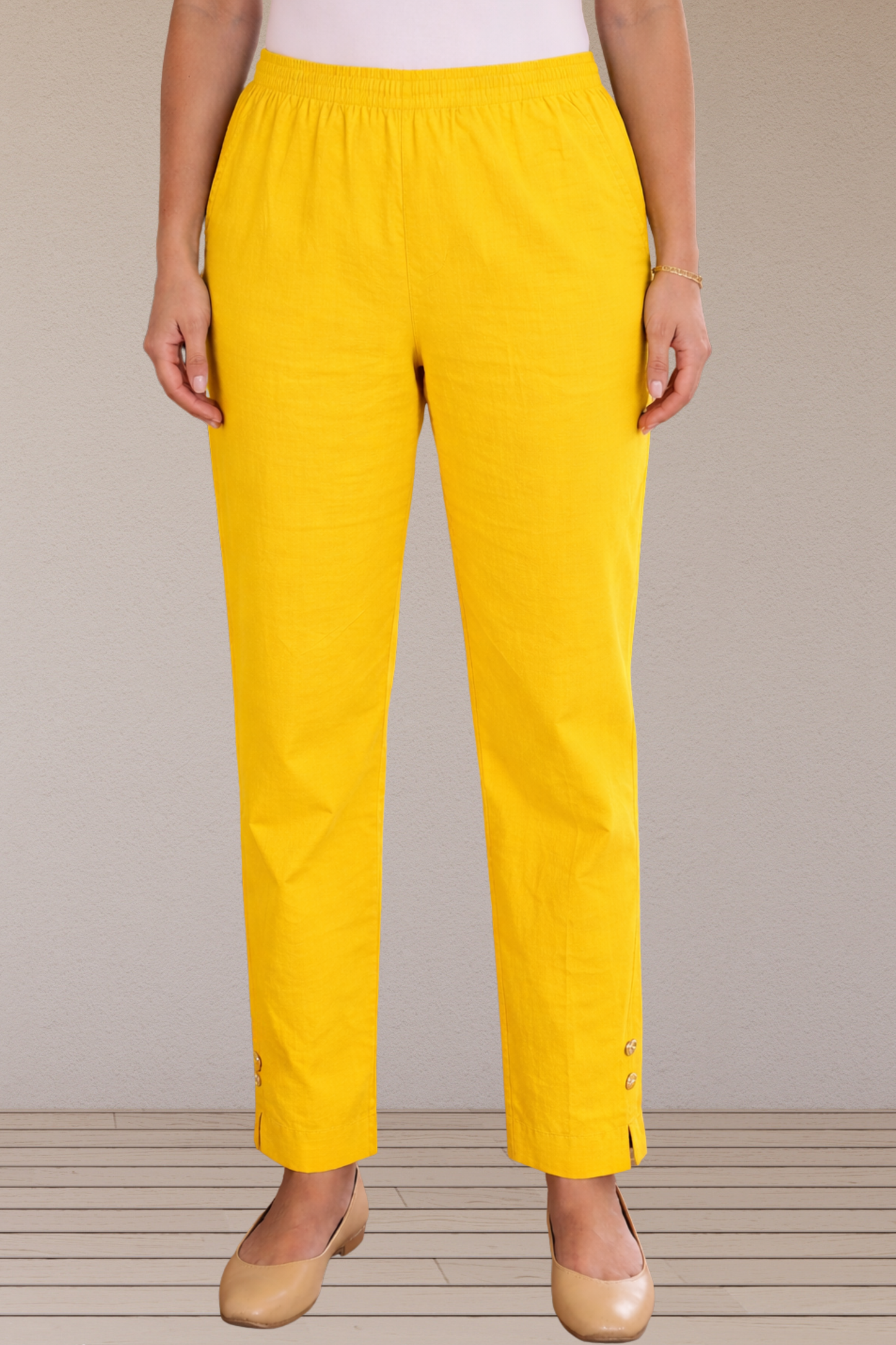Yellow Cotton Straight Pants