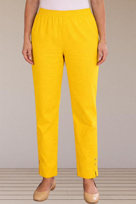 Yellow Cotton Straight Pants