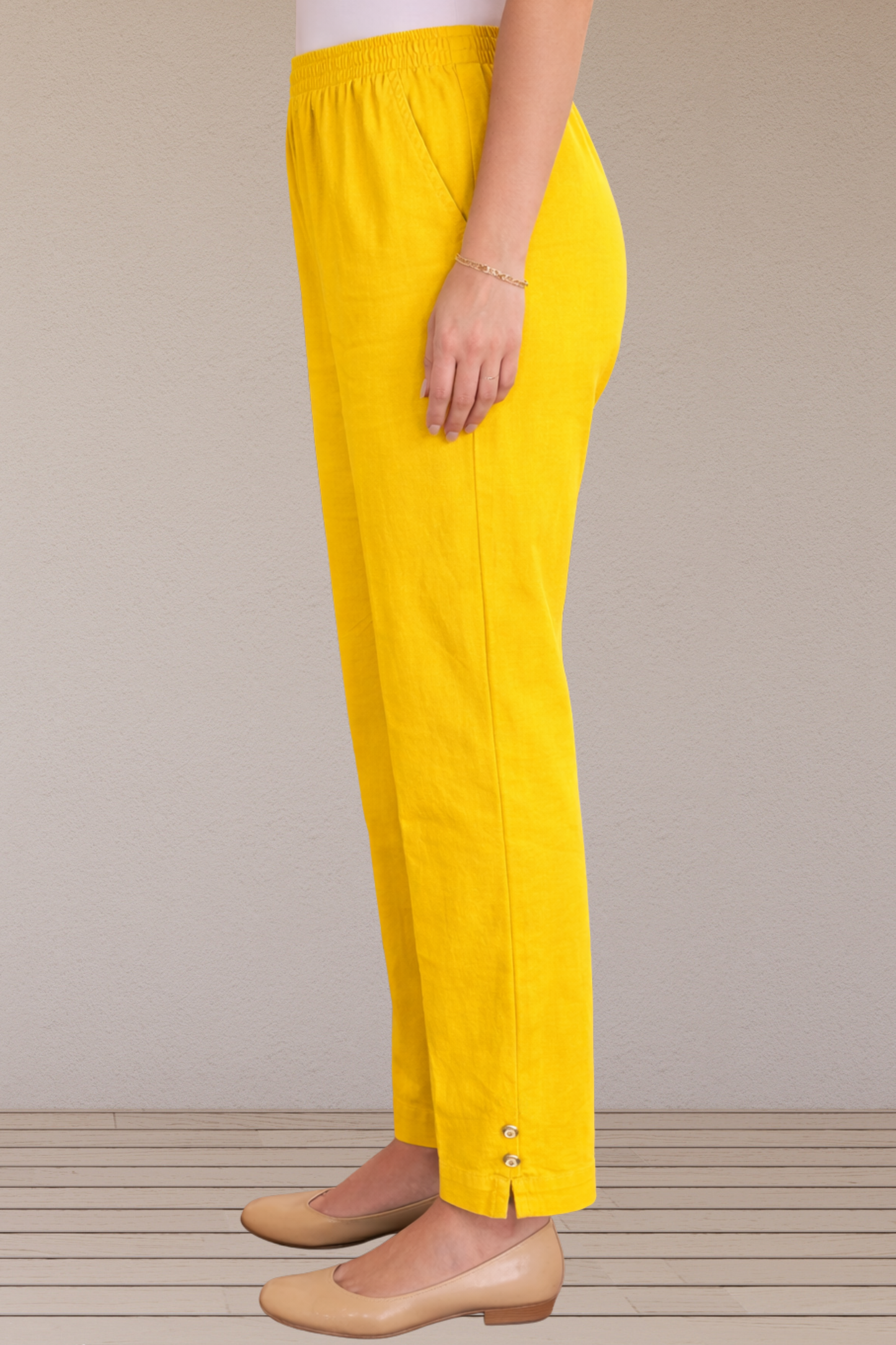 Yellow Cotton Straight Pants