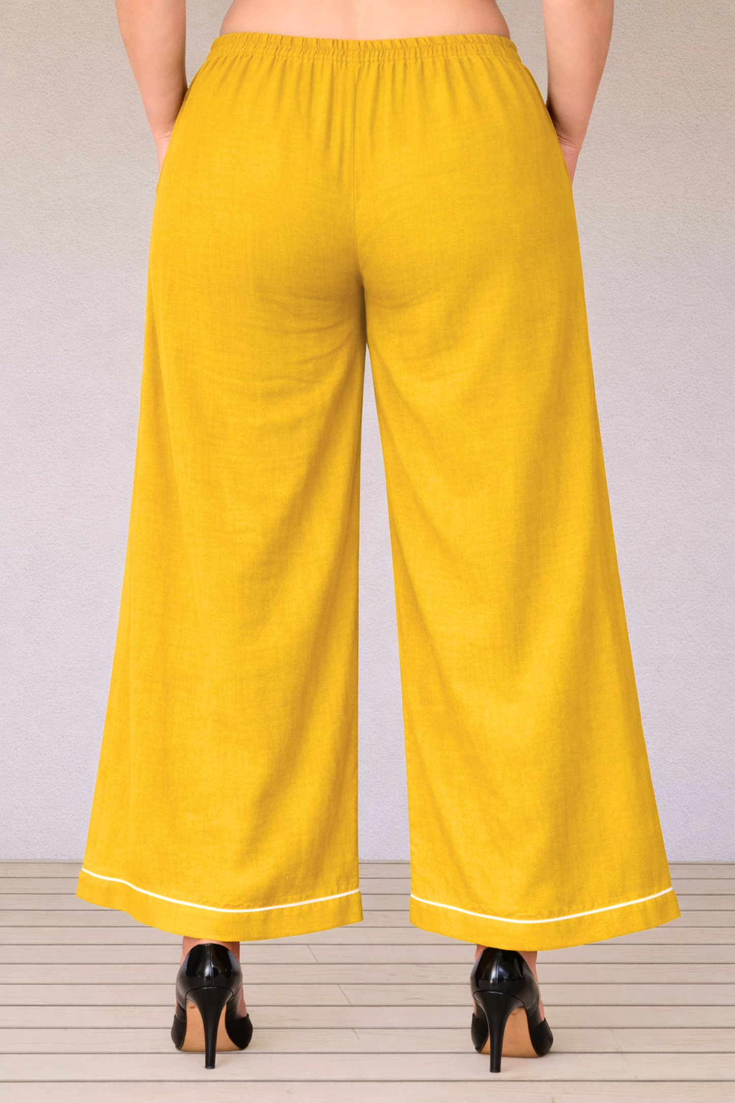 Yellow Detailed Hemline Rayon Palazzo