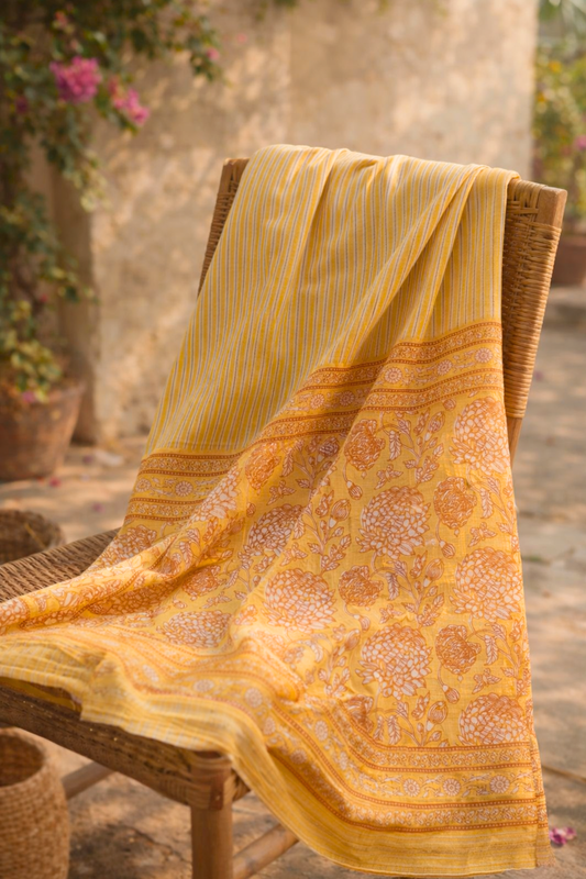 Yellow Floral Cotton Dupatta