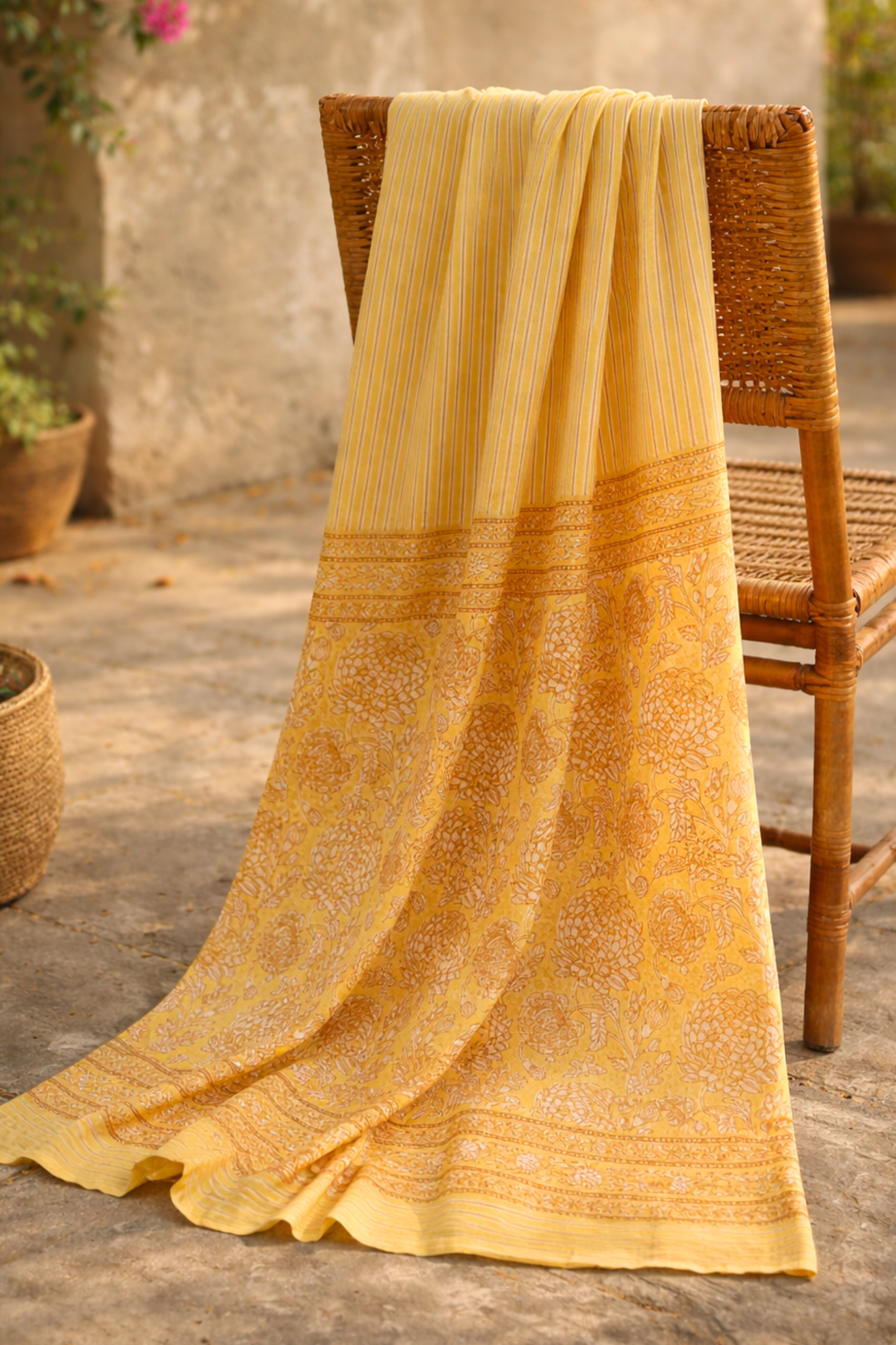 Yellow Floral Cotton Dupatta