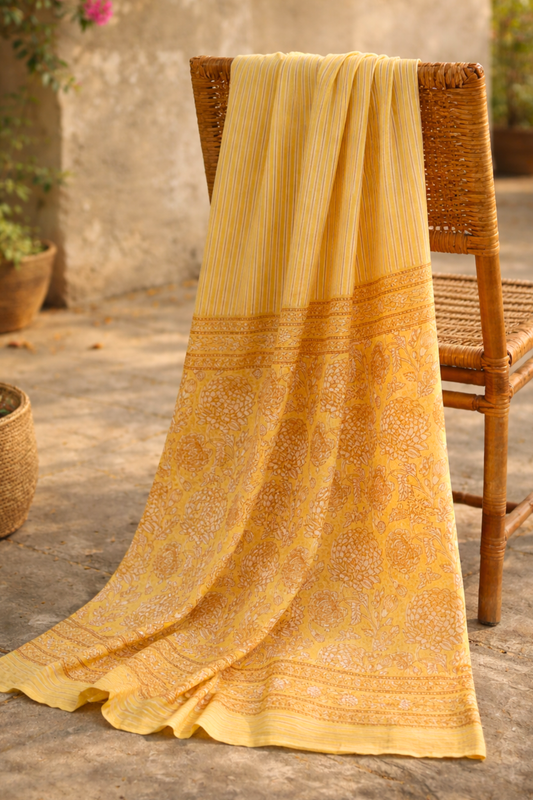 Yellow Floral Cotton Dupatta