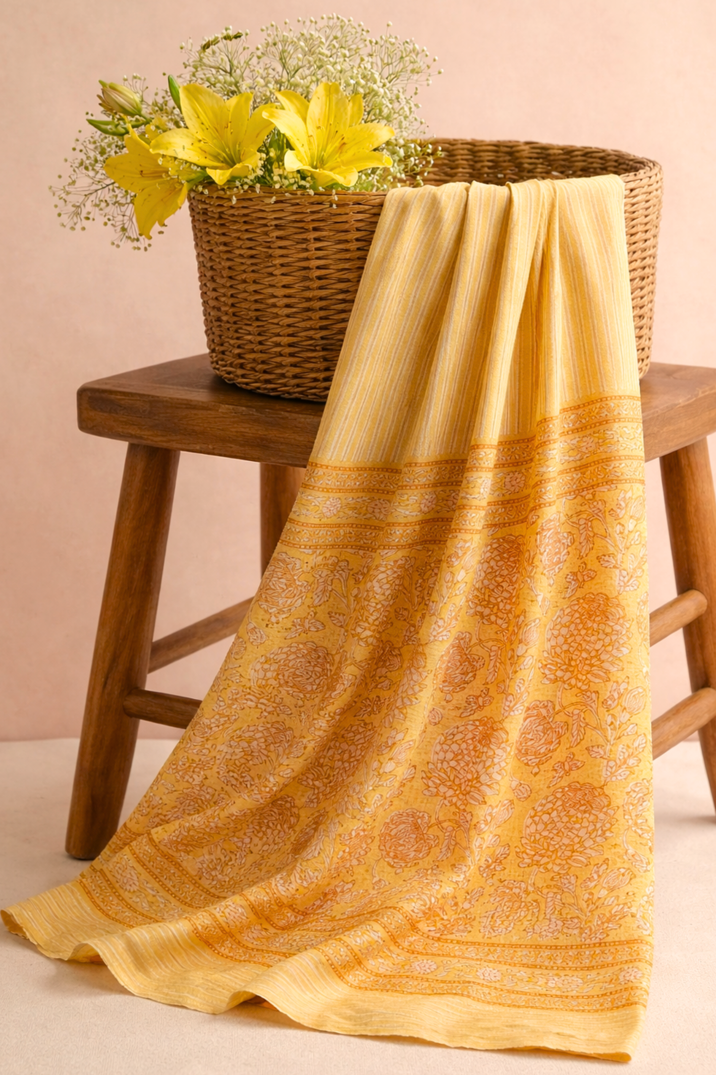 Yellow Floral Cotton Dupatta