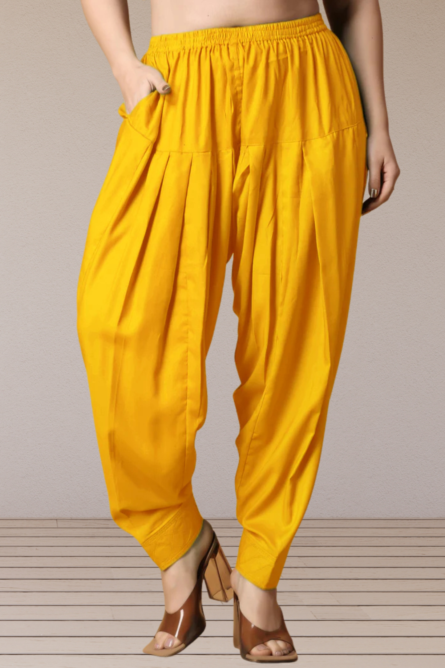 Yellow Pleated Rayon Salwar