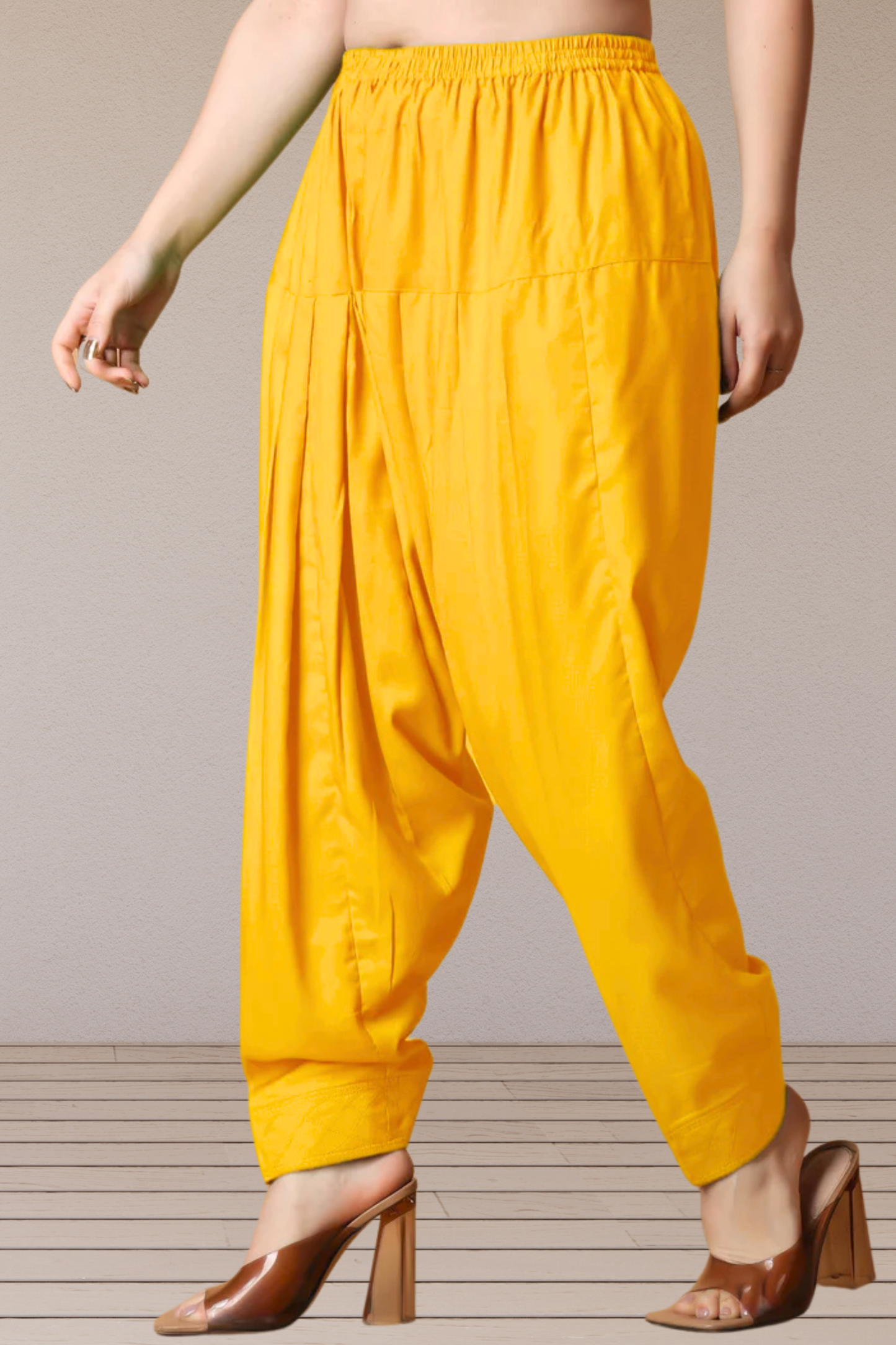 Yellow Pleated Rayon Salwar