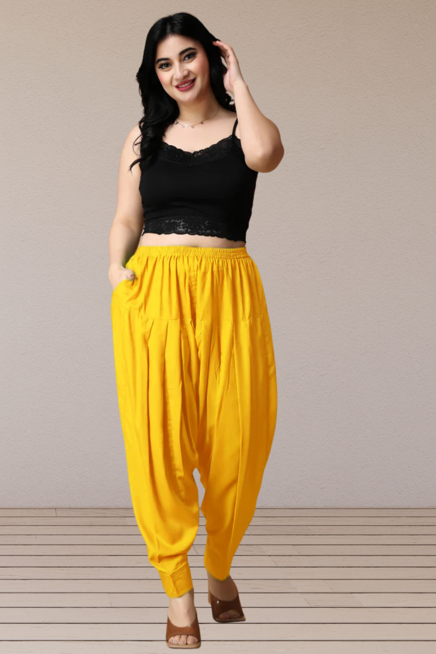 Yellow Pleated Rayon Salwar