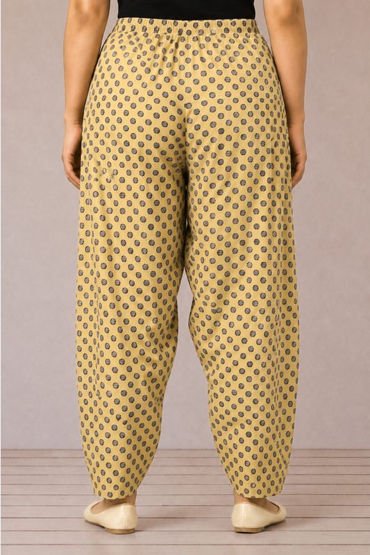 Yellow Polka Cotton Printed Salwar