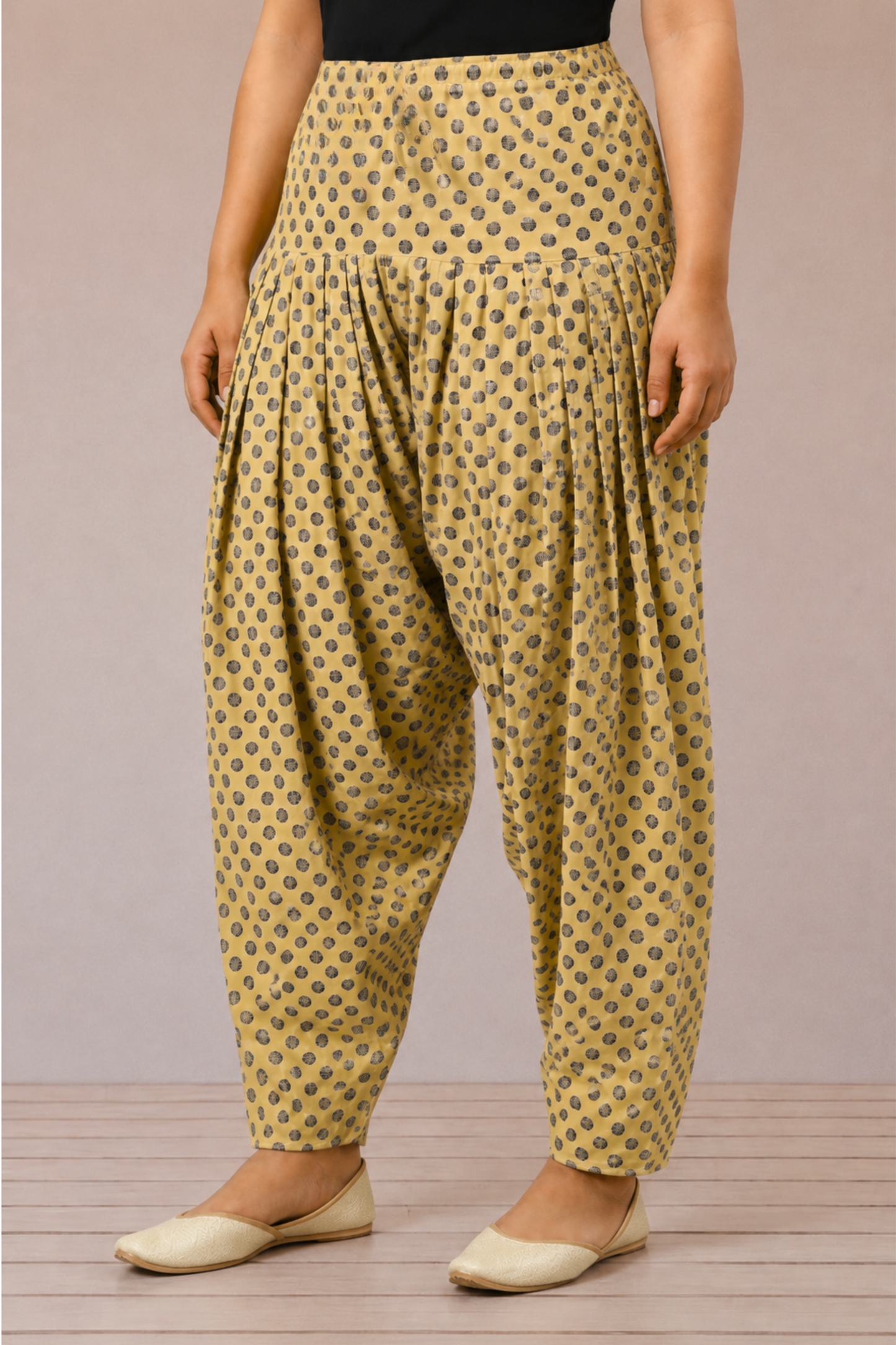 Yellow Polka Cotton Printed Salwar
