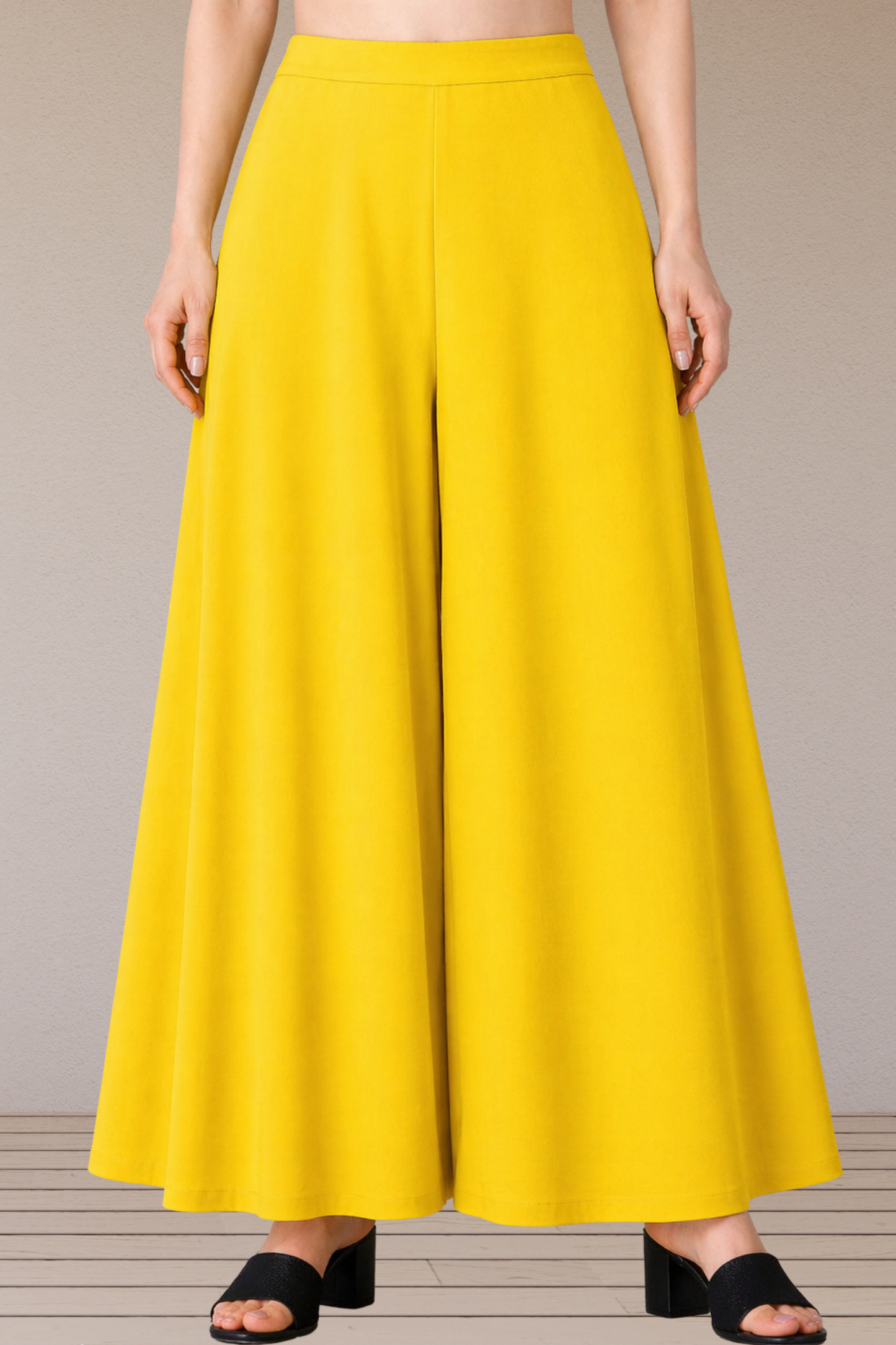 Yellow Rayon Belted Skirt Palazzo