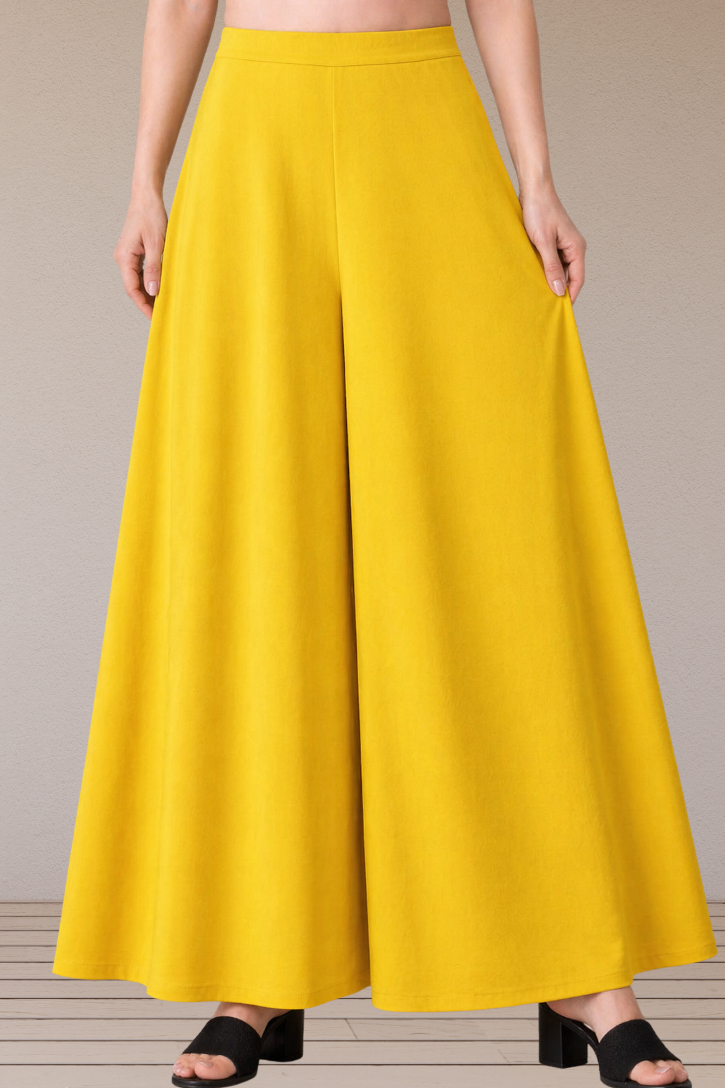 Yellow Rayon Belted Skirt Palazzo