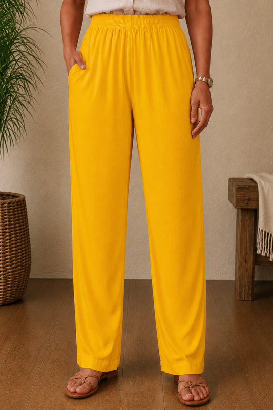 Yellow Rayon Kurti Pant