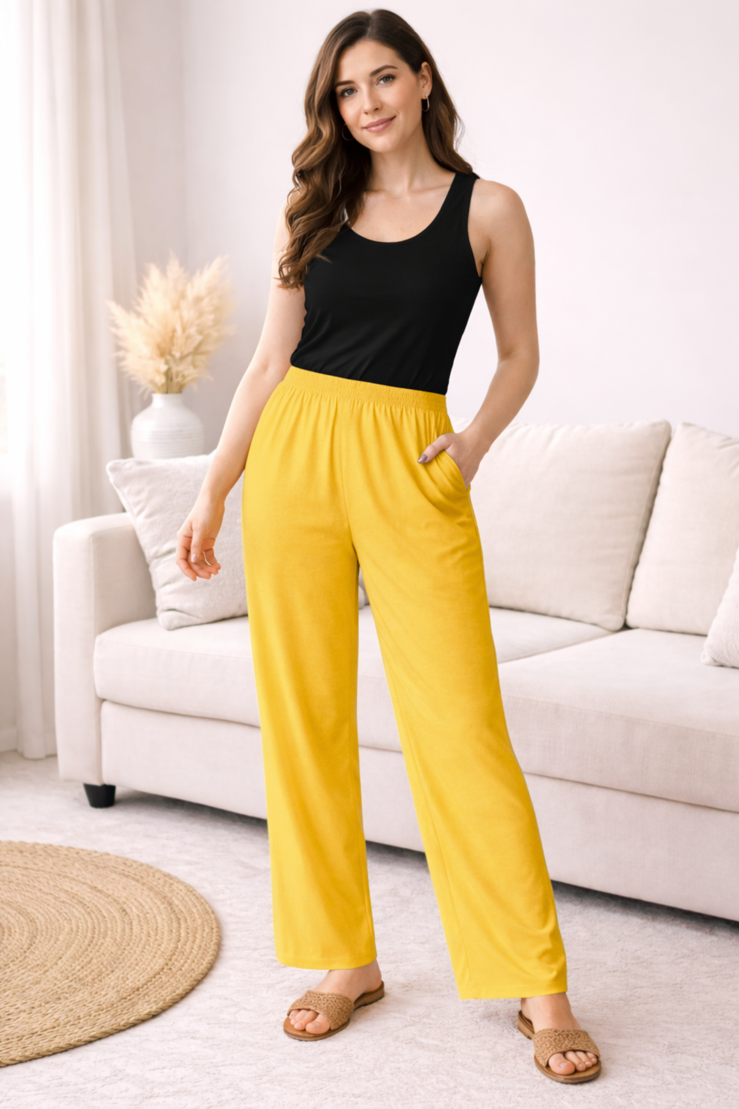Yellow Rayon Kurti Pant